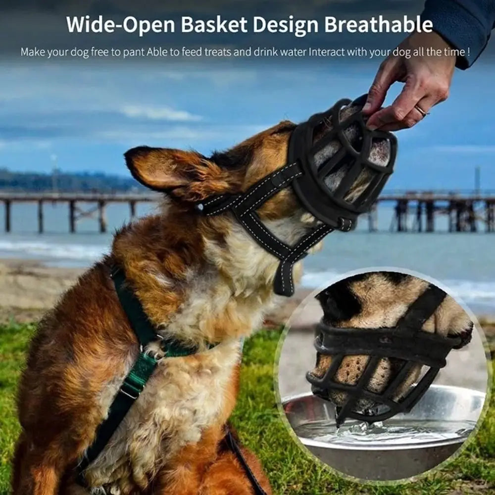 Anti-Biting Adjustable Dog Muzzle Fashion Breathable With Reflective Strip Dog Mouth Cover Plastic Can Drink Water