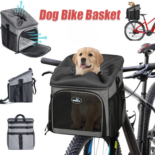 Bike Dog Basket Foldable Durable Detachable Pet Car Seat Carrier Cat Puppy Breathable Padded Backpack For Small Medium Dogs Cats