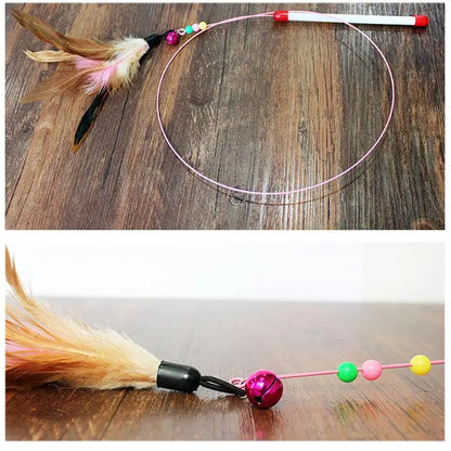 1pc Cat Toy Stick Feather Wand With Bell Mouse Cage Toys Plastic Artificial Colorful Cat Teaser Toy Pet Supplies Random Color