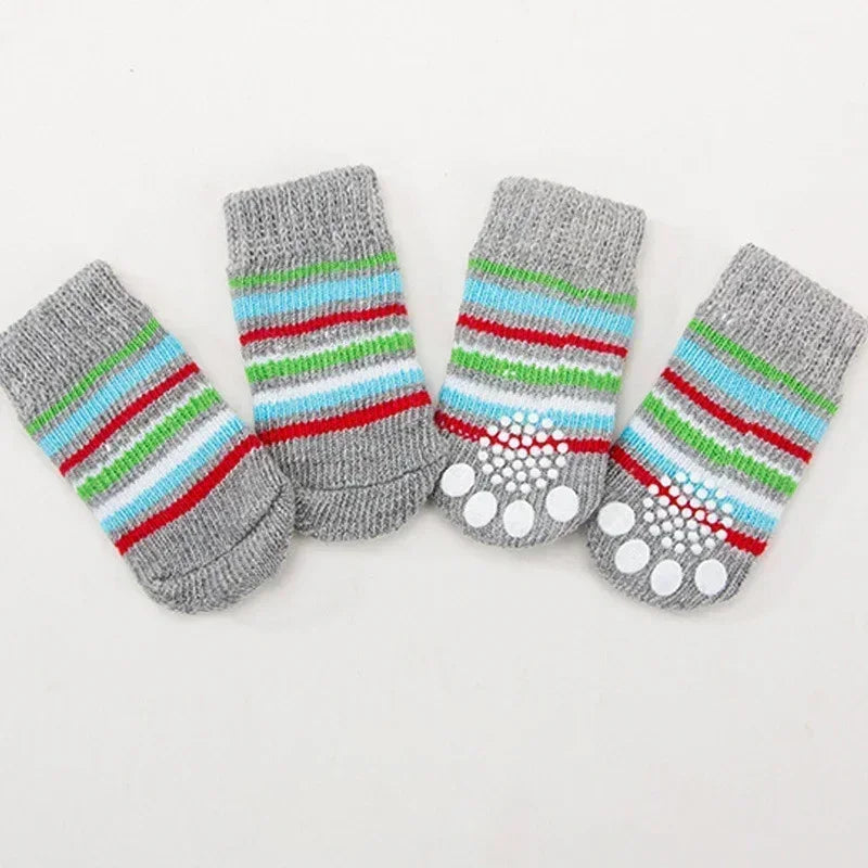 4pcs Winter Pet Dog Socks Small Cat Knit Warm Socks Dog Anti-slip Socks Chihuahua Thick Paw Protector Booties Pet Accessories