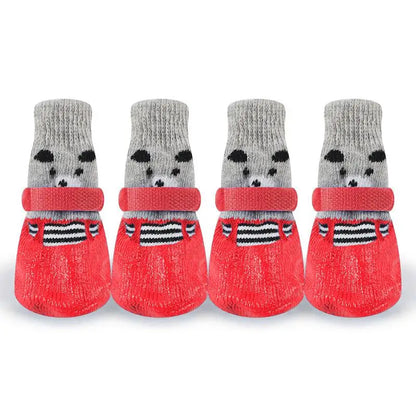 Waterproof Pet Dog Boots Shoes Creative Velcro Dogs Knitting Warm Socks Outdoor Dog Walking Anti-slip Rain Snow Boots