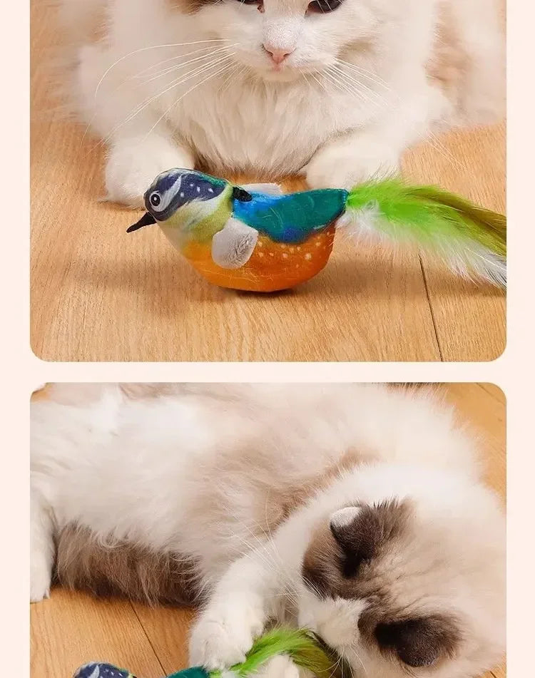 Interactive Cat Toys Rechargeable Electric Flapping Wings Bird Cat Toy Sound Chirping Bird Catnip Touch Activated Plush Toy