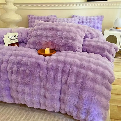 3pcs Simple Solid Color Super Soft Imitation Rabbit Hair Quilt Cover 1 Quilt Cover + 2 Pillowcases, No Core, Polyester, Machine Washable, Comfortable All Seasons, Zipper Closure, Soft and Warm Home and Hotel Bedding
