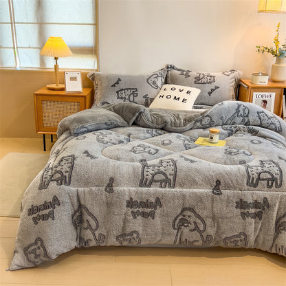 Cozy Dinosaur Print Reversible Fleece Comforter - Warm & Soft Winter Bedding for Home, Hotel, Dorm | Pillow Not Included