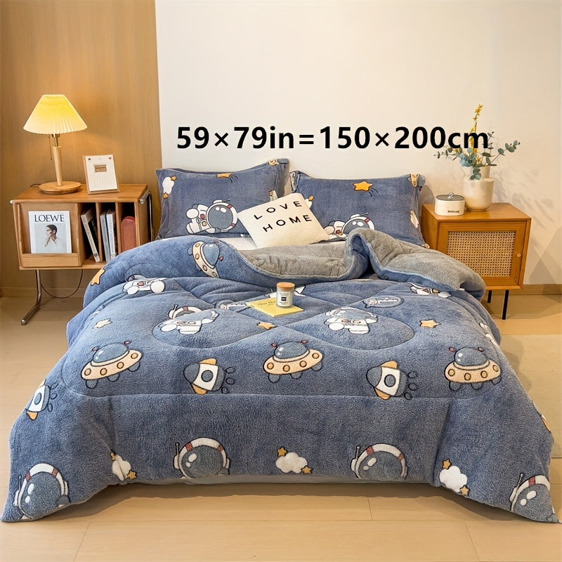 French Style Cartoon Themed Comforter - Hand Washable Carved Velvet Quilt with Digital Print, Polyester Fill, Quilting Craftsmanship, Medium Weight for All Seasons (180-200 g/㎡) - Cozy, Warm Winter Bedding for Bedroom, Gues