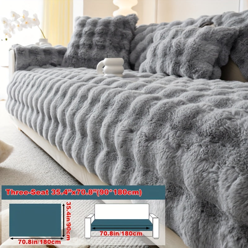 Luxurious Faux Rabbit Fur Sofa Cover - Soft, Thick Plush Slipcover for Cozy Winter Warmth - Pet-Friendly, Machine Washable - Fits Single to Four-Seater Sofas - Perfect for Living Room, Bedroom, Office Decor