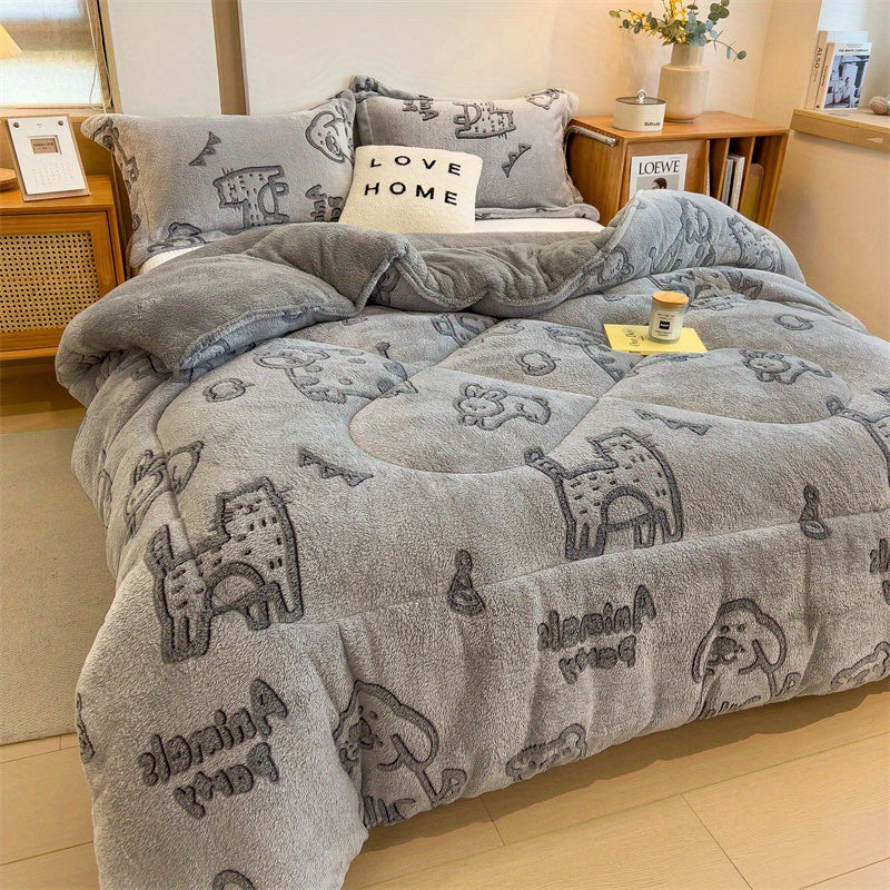 Cozy Dinosaur Print Reversible Fleece Comforter - Warm & Soft Winter Bedding for Home, Hotel, Dorm | Pillow Not Included