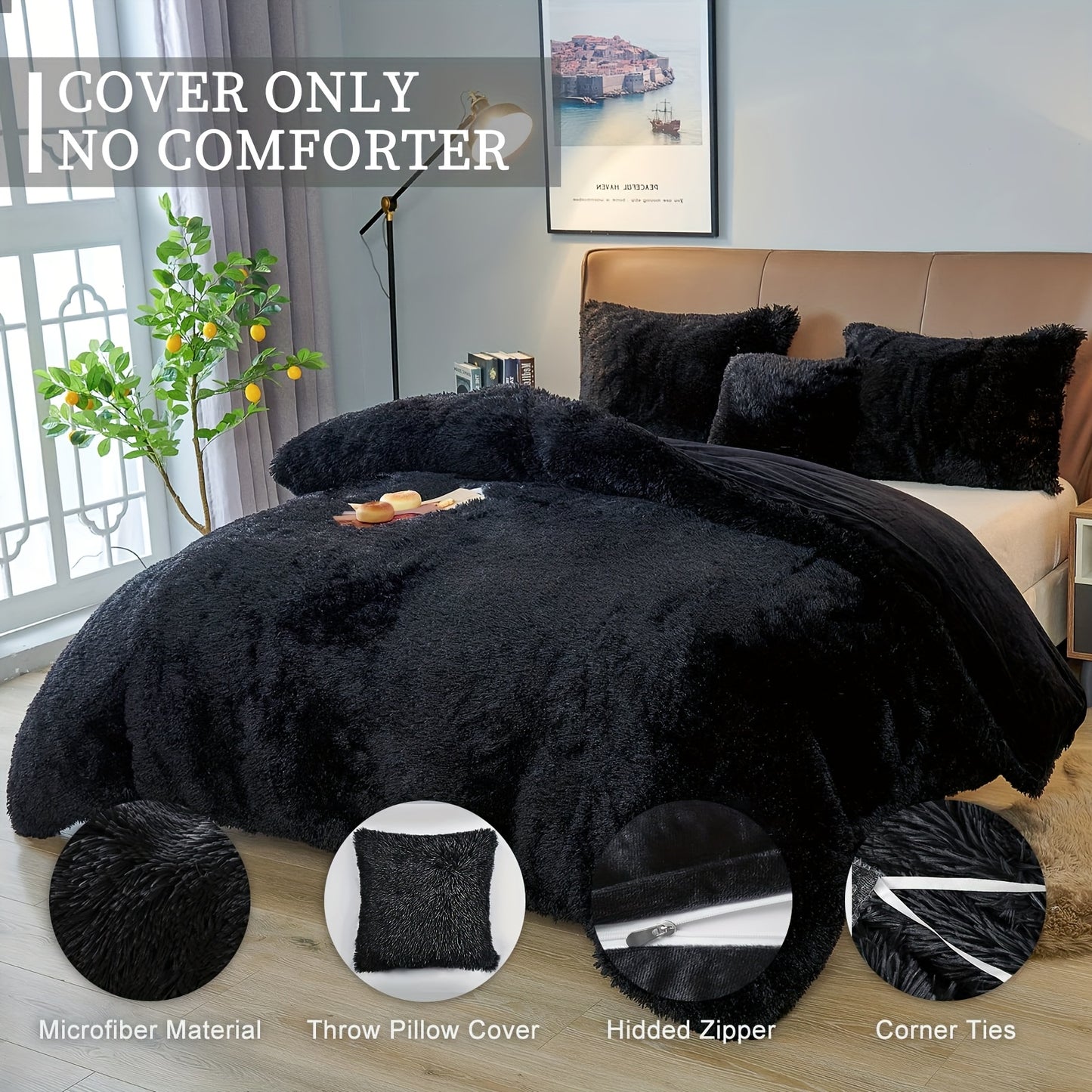 Plush Duvet Cover Set Valentine's Day Gift, Luxury Ultra Soft Velvet Duvet Cover Set Fluffy Plush Shaggy Bedding Sets 4pcs (1 Duvet Cover + 2 Pillow Case + 1 Pillow Cover) Zipper Closure, Birthday Gift