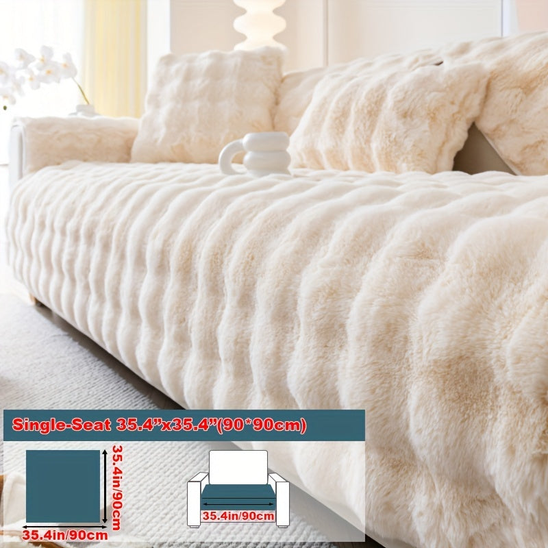 Luxurious Faux Rabbit Fur Sofa Cover - Soft, Thick Plush Slipcover for Cozy Winter Warmth - Pet-Friendly, Machine Washable - Fits Single to Four-Seater Sofas - Perfect for Living Room, Bedroom, Office Decor