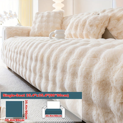 Luxurious Faux Rabbit Fur Sofa Cover - Soft, Thick Plush Slipcover for Cozy Winter Warmth - Pet-Friendly, Machine Washable - Fits Single to Four-Seater Sofas - Perfect for Living Room, Bedroom, Office Decor