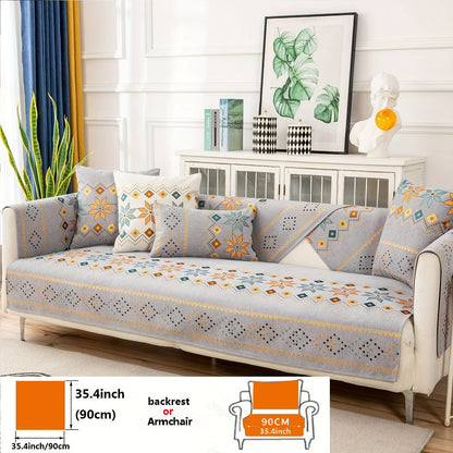 1pc Bohemian Chenille Sofa Slipcover, Geometric Pattern Non-slip Sofa Cover, Furniture Protector For Bedroom Office Living Room Home Decor