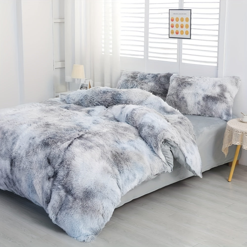 Luxurious Ultra-Soft Crystal Velvet Comforter - Thick Plush Fiber Fill, Gradient Gray & White Design, Machine Washable, All-Season Cozy Bedding for Modern Minimalist Interiors, Bed Comforter Sets