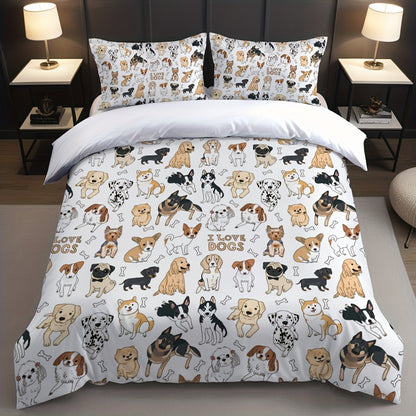 Bed Covers, [2/3pcs Pet Dog Print Duvet] 2/3pcs Duvet Cover Set, (1 Duvet Cover + 1/2 Pillowcase, Without Core) Pet Family Playmate Dog Golden Retriever Spot Dog corgi Dog French Bulldog Print Soft Comfortable Bedding Set for Bedroom Dor