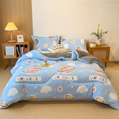 Bed cover,Ultra-Soft Plush Cartoon Quilt - Thick, Warm & Machine Washable for All Seasons - Cozy Bedding for Single to Double Beds