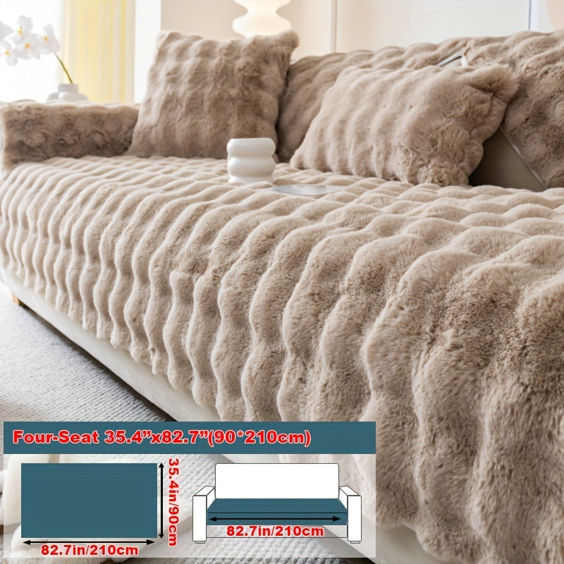 Luxurious Faux Rabbit Fur Sofa Cover - Soft, Thick Plush Slipcover for Cozy Winter Warmth - Pet-Friendly, Machine Washable - Fits Single to Four-Seater Sofas - Perfect for Living Room, Bedroom, Office Decor