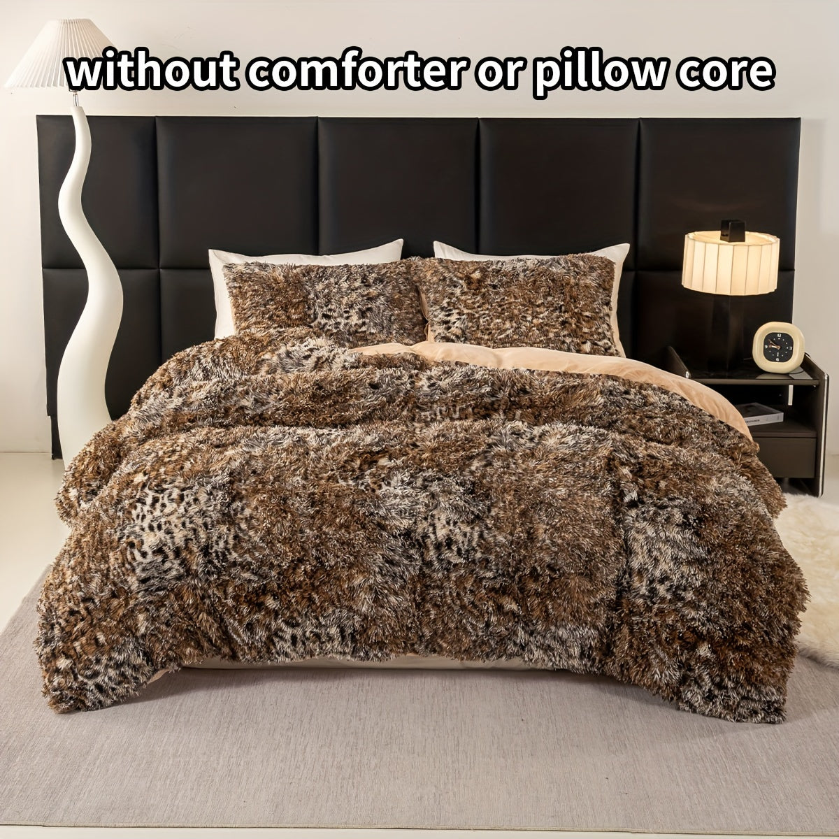 3pcs Luxurious Leopard Print Faux Fur Bedding Set - Ultra-Soft, Cozy & Shaggy Duvet Cover and 2 Plush Pillowcases, Zip Closure, All-Season Comfort, Machine Washable, Polyester 100.0% - Perfect for Modern Chic Bedrooms