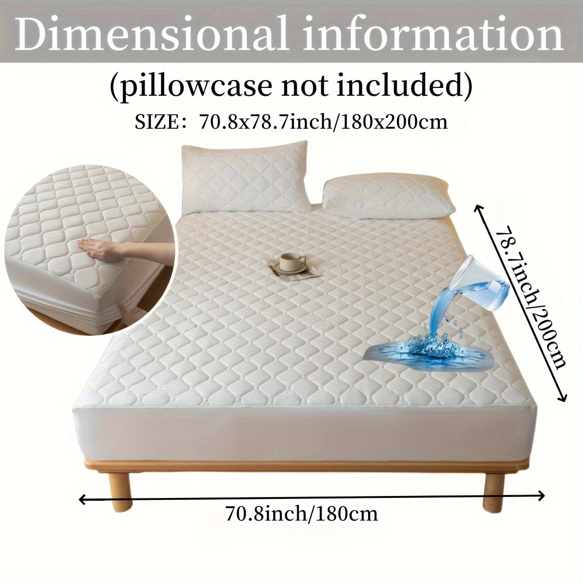 1PC Mattress Protector Waterproof Bed Cover Embossed Design Silent Fitted Sheet Simple Thickened Mattress Cover Fitted Sheet Washable Fitted Sheet Fitted Sheet Cover Single Bed Cover 11.8 Inch High Multi-size Suitable for Sin