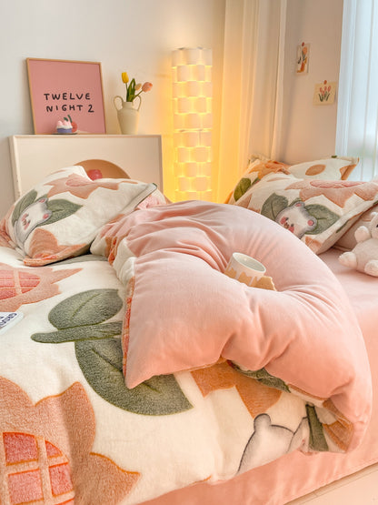 3pcs colorful strip duvet cover pillowcase three-piece plush four seasons thickened blanket blanket blanket warm warming snowflake velvet bedroom sofa living room boys and girls