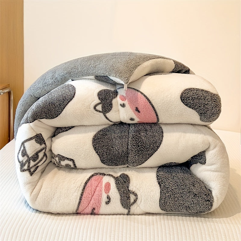 1pc, Thickened Snowflake Fleece Blanket, Soft Comfort, High-Quality Fleece Fabric, Ultrafine Fiber Filled, Quilted, Machine Washable, Cartoon Print, All-Season, Polyester Cover, 250-300g/m², Vintage Style, for Bedroom, Hotel