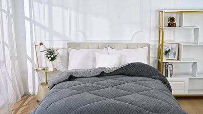 BED COVERS,[Soft Velvet Plush Comforter] Super Soft 1pc Embossed Velvet Thickened Solid Plush Winter Comforter - Lightweight, Warm, Four Sizes - Polyester Filling, 180-200G Square Kg, Grey, Blue