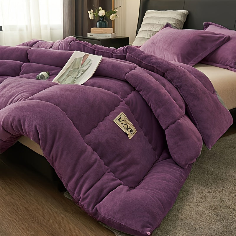 Bed Covers, [3pcs Violet Velvet Quilt Sets] 3pcs of violet double-sided milk velvet warm velvet quilt sets, suitable for use in autumn and winter (including 1 quilt insert + 2 pillowcases, excluding pillow inserts).