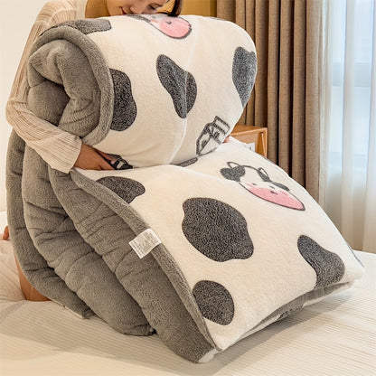 1pc, Thickened Snowflake Fleece Blanket, Soft Comfort, High-Quality Fleece Fabric, Ultrafine Fiber Filled, Quilted, Machine Washable, Cartoon Print, All-Season, Polyester Cover, 250-300g/m², Vintage Style, for Bedroom, Hotel