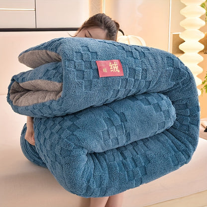 1pc High-Quality Double-Sided Thickened Warm Fleece Winter Comforter, Home Use, Winter Season, Simple Pattern, Multi-Purpose, Milk Fleece, Woven, Quilted, Active Print, Polyester Fill, Polyester Cover, 200-250g Fabric Square