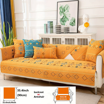 1pc Bohemian Chenille Sofa Slipcover, Geometric Pattern Non-slip Sofa Cover, Furniture Protector For Bedroom Office Living Room Home Decor