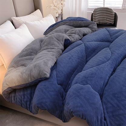 BED COVERS,[Soft Velvet Plush Comforter] Super Soft 1pc Embossed Velvet Thickened Solid Plush Winter Comforter - Lightweight, Warm, Four Sizes - Polyester Filling, 180-200G Square Kg, Grey, Blue