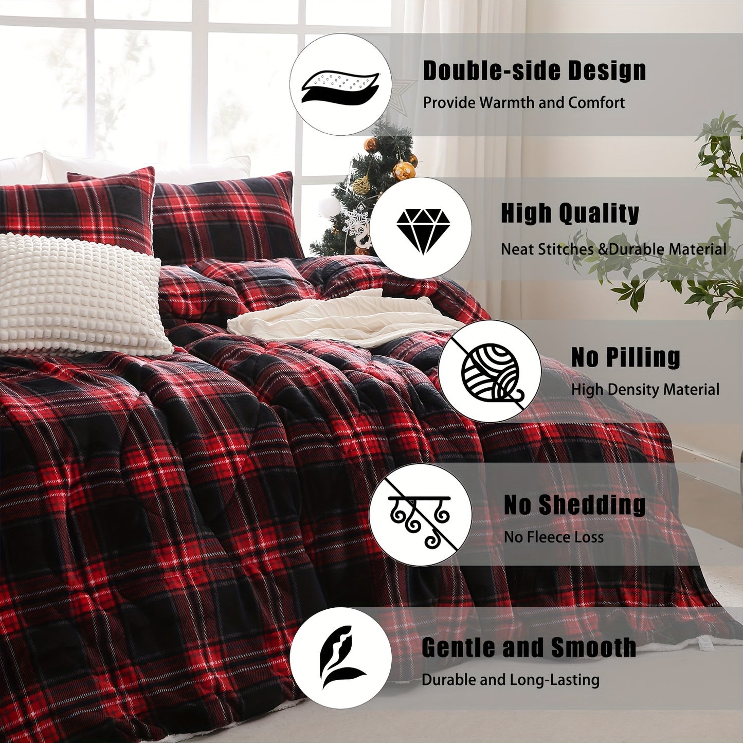 3pcs Comforter Set Valentine'S Day Gifts Luxury Design Sherpa Borrego Blanket Set 200GSM Flannel Cover With 200GSM Sherpa Fleece Back + 250 GSM Polyester Filling Suit For Bedroom Guestroom All Season Soft Quilted Breathable S