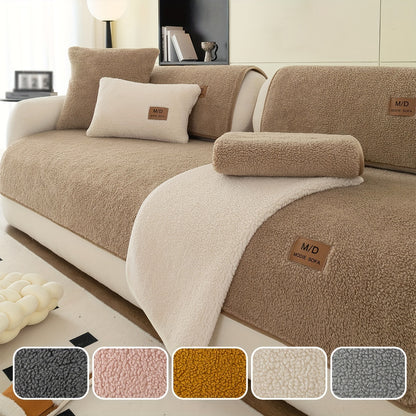 1pc Plush Sofa Slipcover/Pillowcase, Non-slip Sofa Cover, Thickened Couch Cover Four Seasons Universal Furniture Protector For Bedroom Office Living Room Home Decor