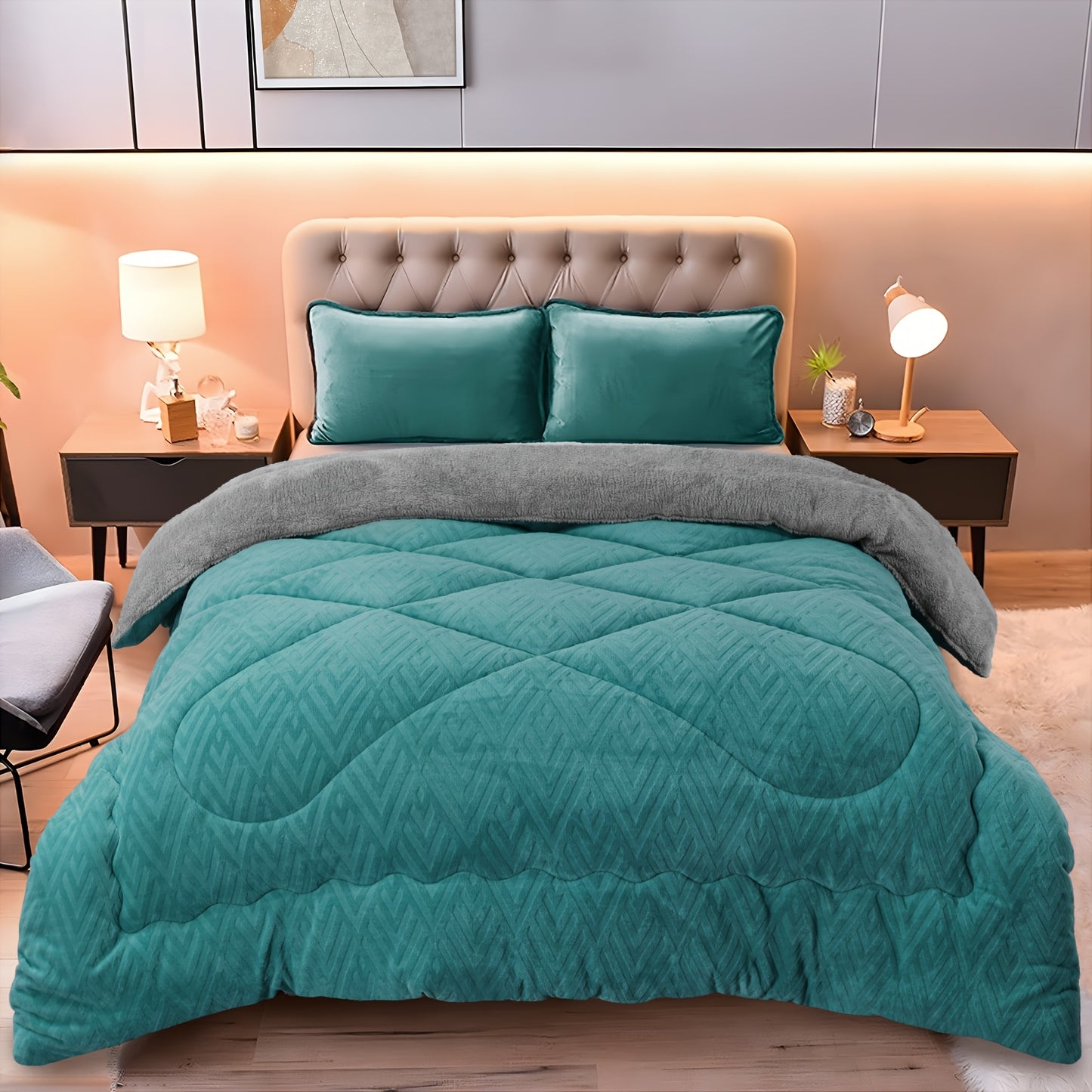 BED COVERS,[Soft Velvet Plush Comforter] Super Soft 1pc Embossed Velvet Thickened Solid Plush Winter Comforter - Lightweight, Warm, Four Sizes - Polyester Filling, 180-200G Square Kg, Grey, Blue