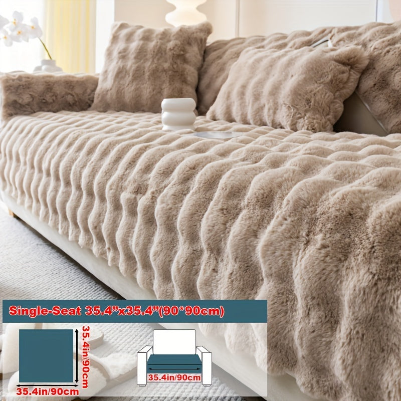 Luxurious Faux Rabbit Fur Sofa Cover - Soft, Thick Plush Slipcover for Cozy Winter Warmth - Pet-Friendly, Machine Washable - Fits Single to Four-Seater Sofas - Perfect for Living Room, Bedroom, Office Decor