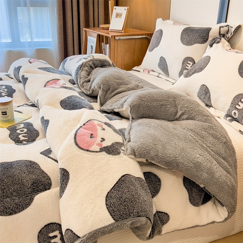 1pc, Thickened Snowflake Fleece Blanket, Soft Comfort, High-Quality Fleece Fabric, Ultrafine Fiber Filled, Quilted, Machine Washable, Cartoon Print, All-Season, Polyester Cover, 250-300g/m², Vintage Style, for Bedroom, Hotel