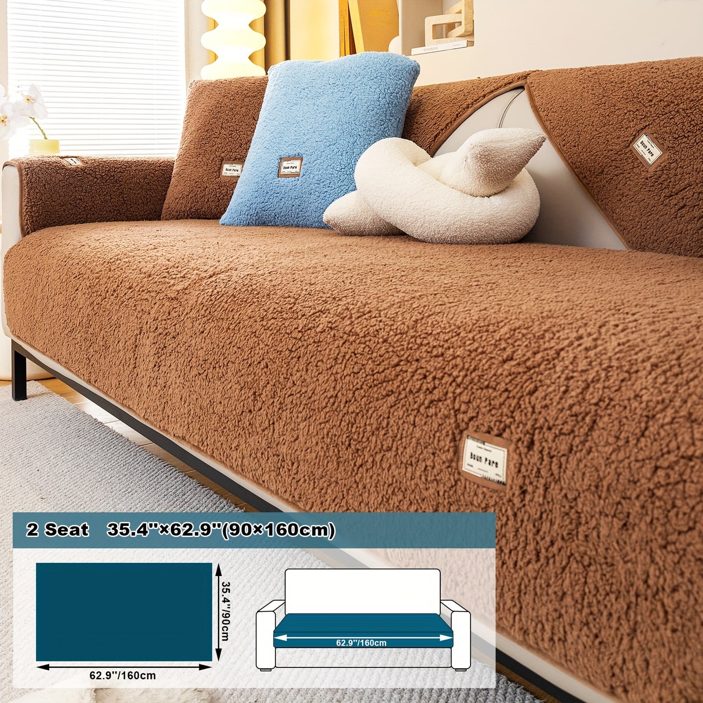 1pc Plush Sherpa Sofa Cover - Soft, Fuzzy, Non-Slip, Pet-Friendly, Thickened Furniture Protector for Bedroom, Office, Living Room Home Decor - Easy to Clean, Durable, Stain-Resistant, Machine Washable