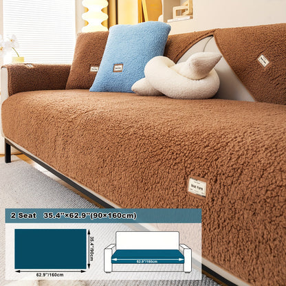 1pc Plush Sherpa Sofa Cover - Soft, Fuzzy, Non-Slip, Pet-Friendly, Thickened Furniture Protector for Bedroom, Office, Living Room Home Decor - Easy to Clean, Durable, Stain-Resistant, Machine Washable